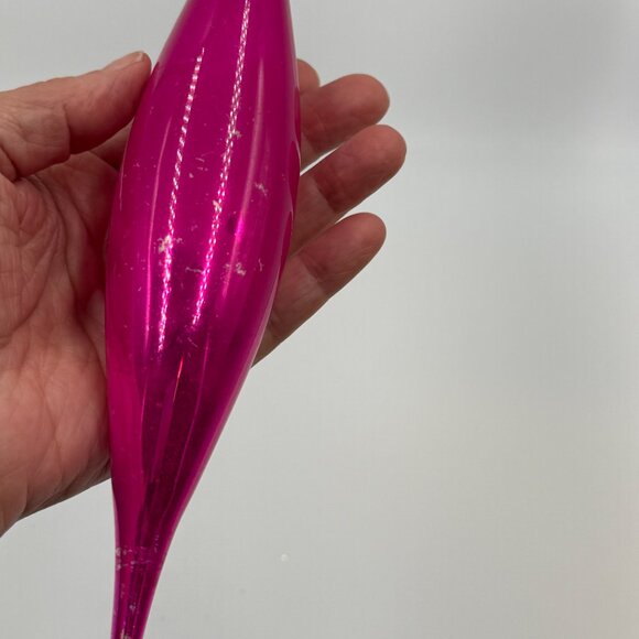 2 Vtg Poland Mercury Glass Teardrop Icicle Christmas Ornaments 8.5" Fuschia Red - Picture 6 of 15